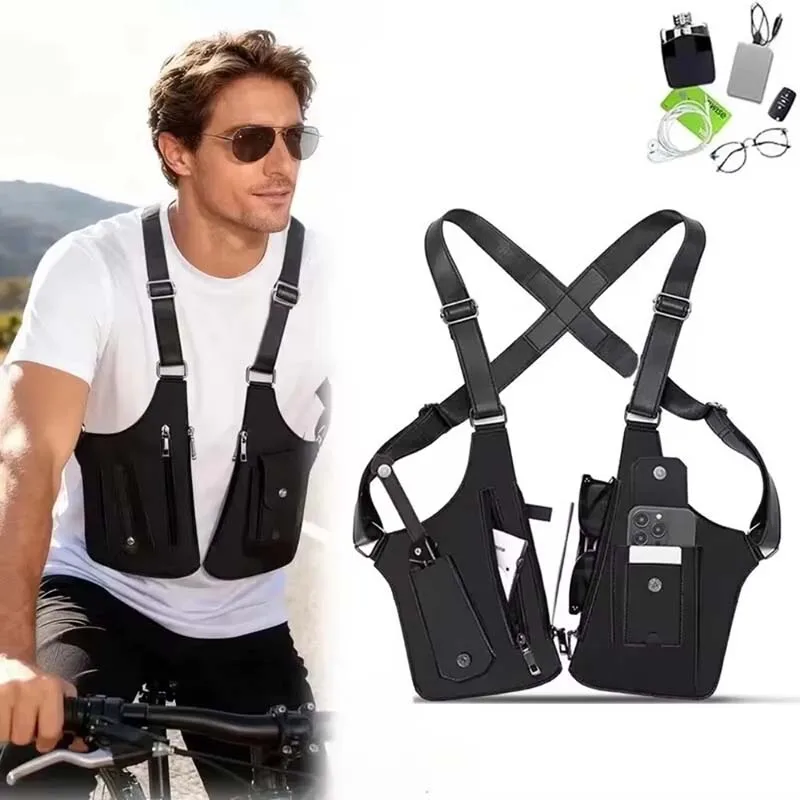 

Men'S Double Shoulder Strap Underarm Bag Multifunctional Outdoor Backpack Cycling Hiking Phone Bag Holiday Gift for Friend