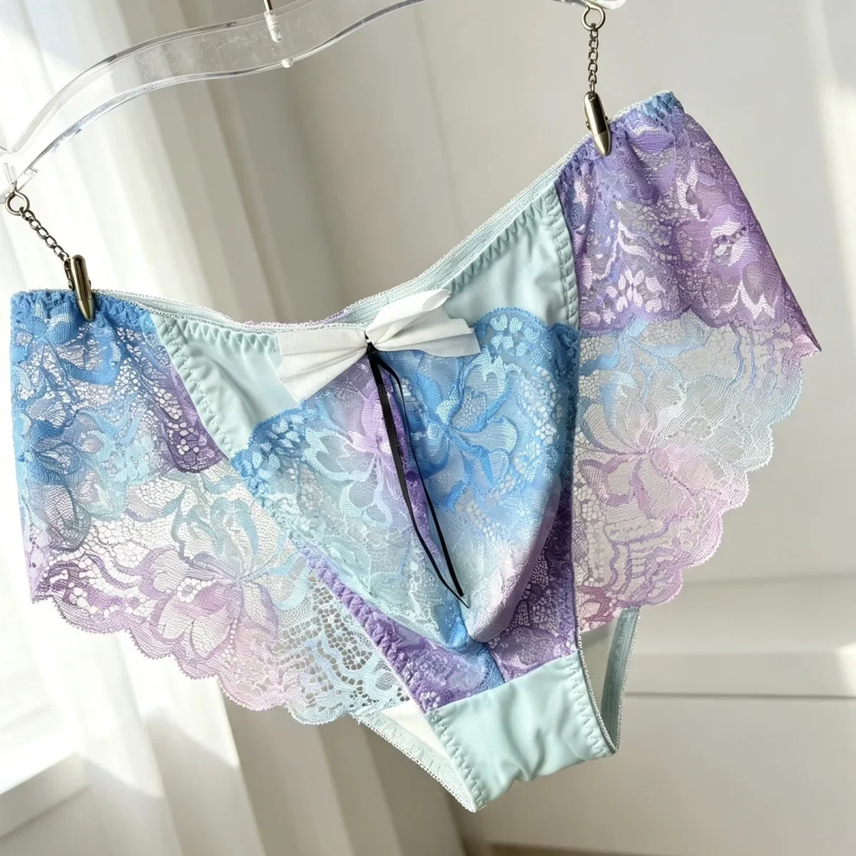 Man Male Bowtie Pink Blue Lace Panty Briefs LGBQT Group Live Show Harajuku BF Gifts