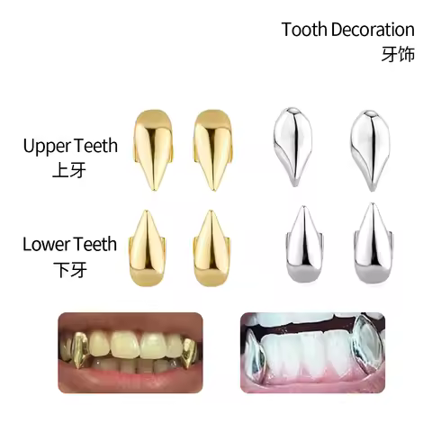 4pcs Upper And Lower Pointed Teeth Tooth Decoration Small Tiger Teeth Funny Vampire