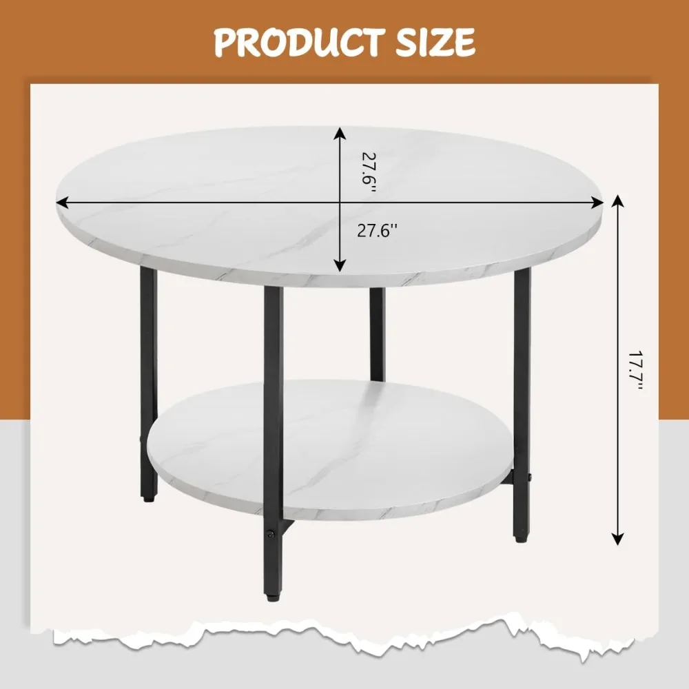 Office Desk, Balcony, TOYSINTHEBOX Round Coffee Tables, Accent Table Sofa Table Tea Table with Storage 2-Tier for Living Room