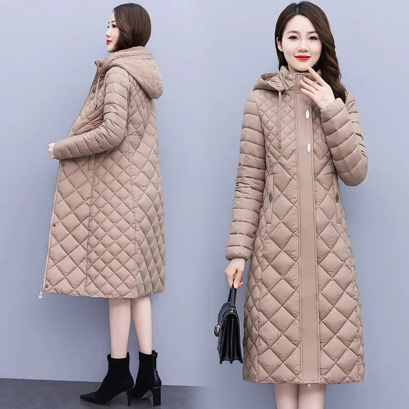 

2023 New Cotton Coat Women Light and Thin Hat Detachable Down Cotton Coat Mid length Fit Slim Down cotton jacket Fashion A1306