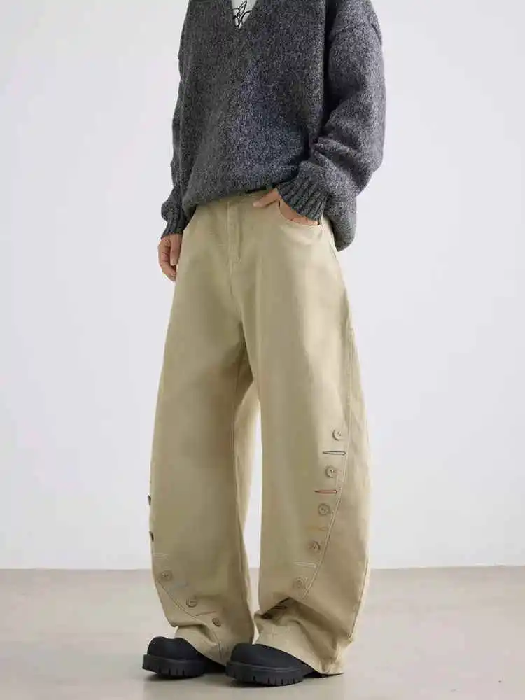 Damskie khakiowe jeansy baggy z guzikami w stylu Y2K, japońskie spodnie typu boyfriend z lat 2000., vintage Harajuku, oversize'owe spodnie dżinsowe na jesień.