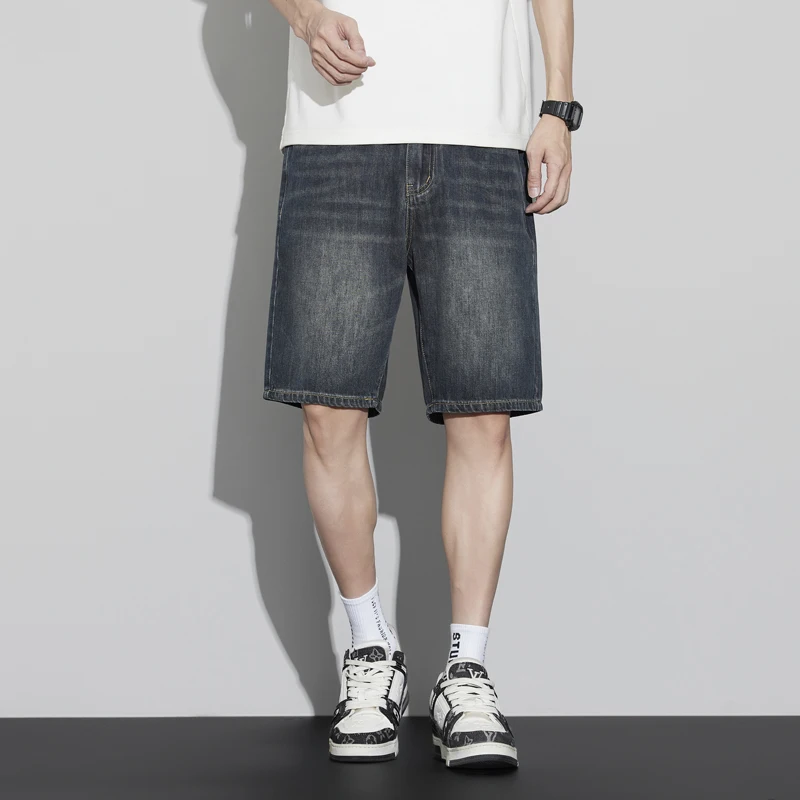 الرجال خمر الدنيم السراويل الصيف رقيقة أزياء مستقيم فضفاض السراويل القصيرة شخصية مريحة واسعة الساق جينز غير رسمي