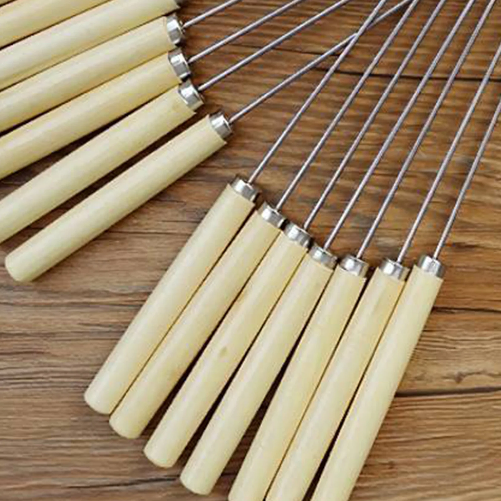 10pcs Reusable Forks Barbecue Skewer with Wooden Handles Humanized Pointed Head Suitable for Outdoor Activities