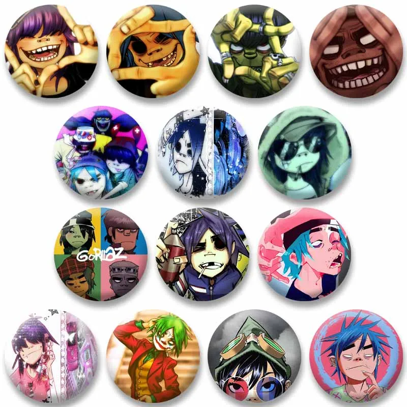 Banda virtual gorillaz botão macio pinos artesanal broche redondo