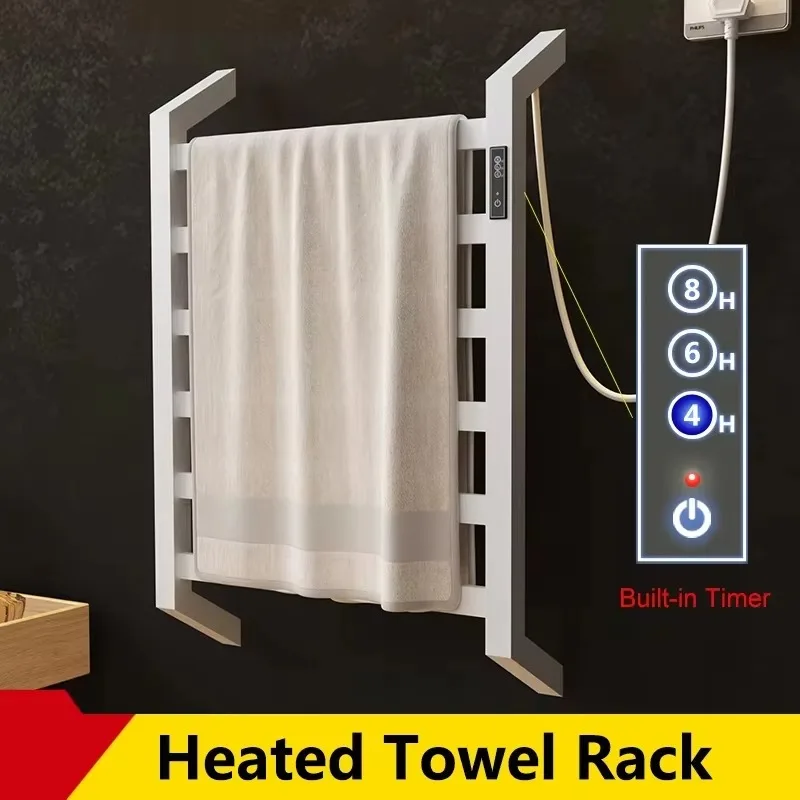 Smart Wall-Mounted Stainless Steel Electric Heated Towel Dryer Timer Features Bathroom Rack Heater Smart Bathroom Accessories
