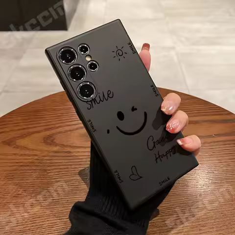For Samsung Galaxy S25 S24 S23 S22 Ultra Plus S20 FE Cases Simple Smiling Face Design Case For A15 A35 A54 A55 A71 A72 A73 Cover