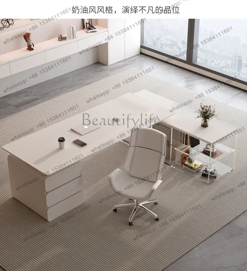 Light luxury rock slab desk Modern high-end acrylic cream wind white beauty salon boss table
