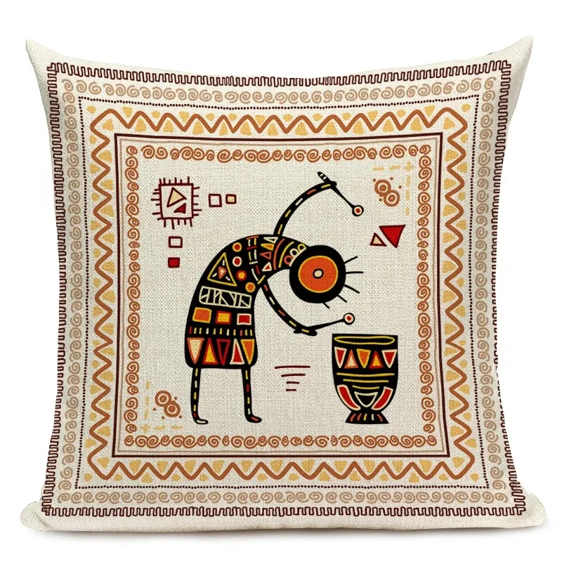 Fair of Linen Cushion Cartoon Tribe Characters Pillowcase African Decorations Home Decor Holiday