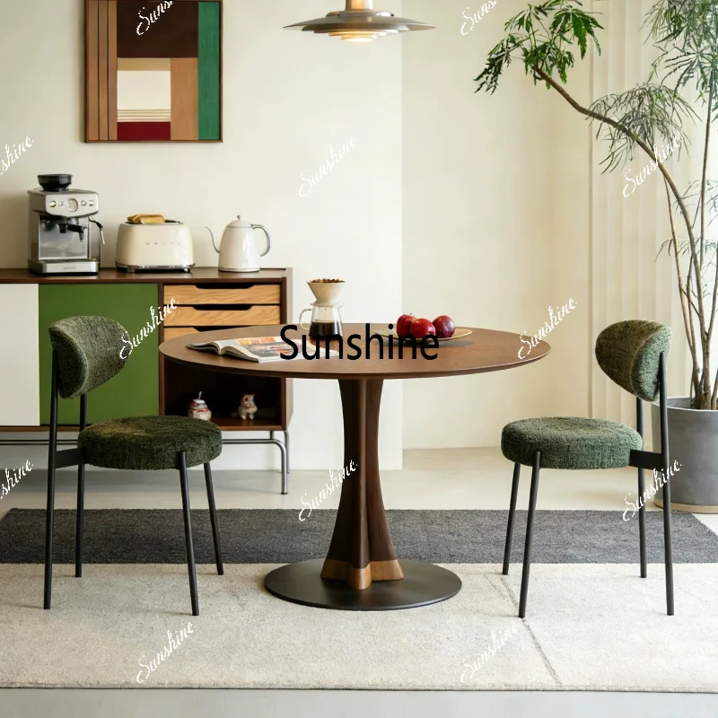 Retro solid wood dining table household medieval small apartment round table