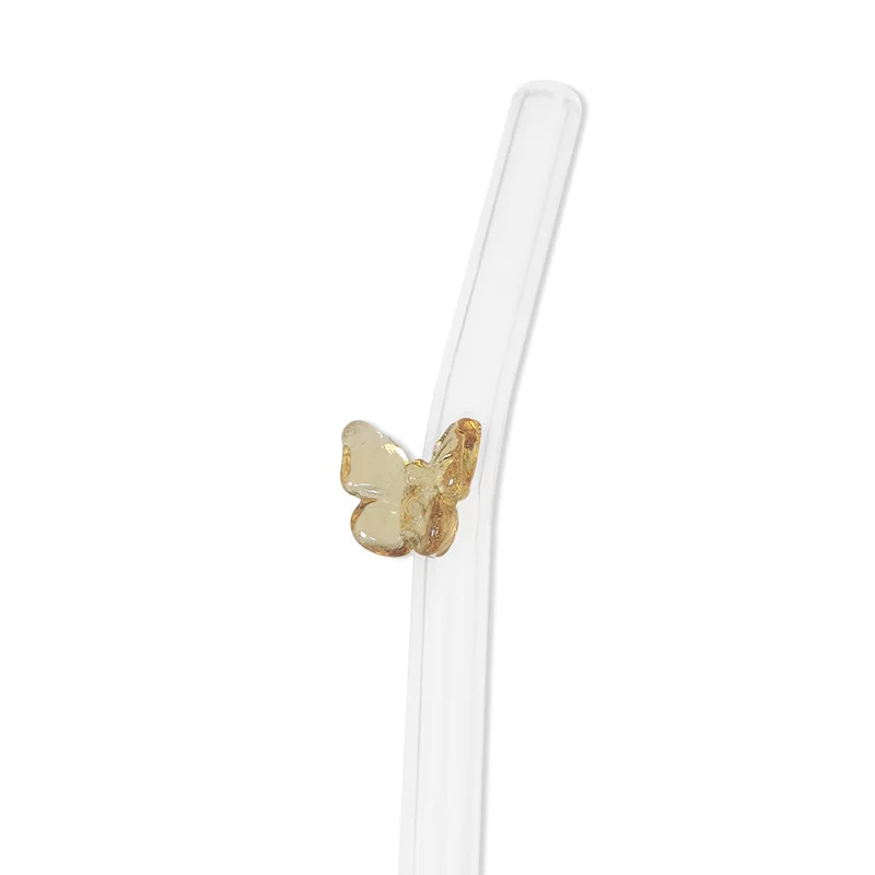 Transparent Butterfly Glass Straw Elbow Juice Milk Straw Stirring Stick Simple High Temperature Resistant Straws