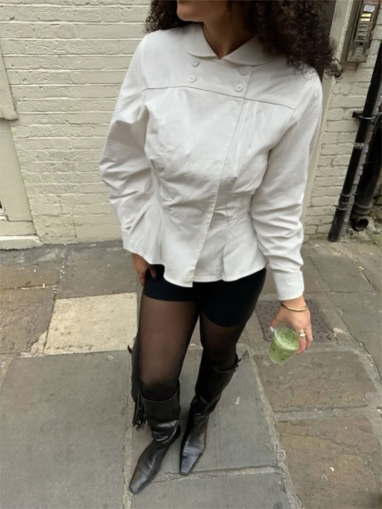 

Peachy Autumn and Winter Women's White Shirt, White Long-Sleeved Waist-Cinching Shirt, Autumn and Winter Workwear, Daily Niche Workwear, Casual Top Shirt