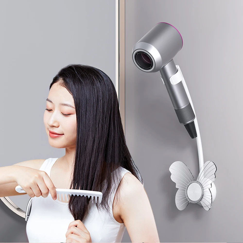 

Lazy Hair Dryer Stand Hands-free Fixed Wall Shower Shelf Hair Dryer Shelves Storage Bathroom Accessories Without Drilling Tools