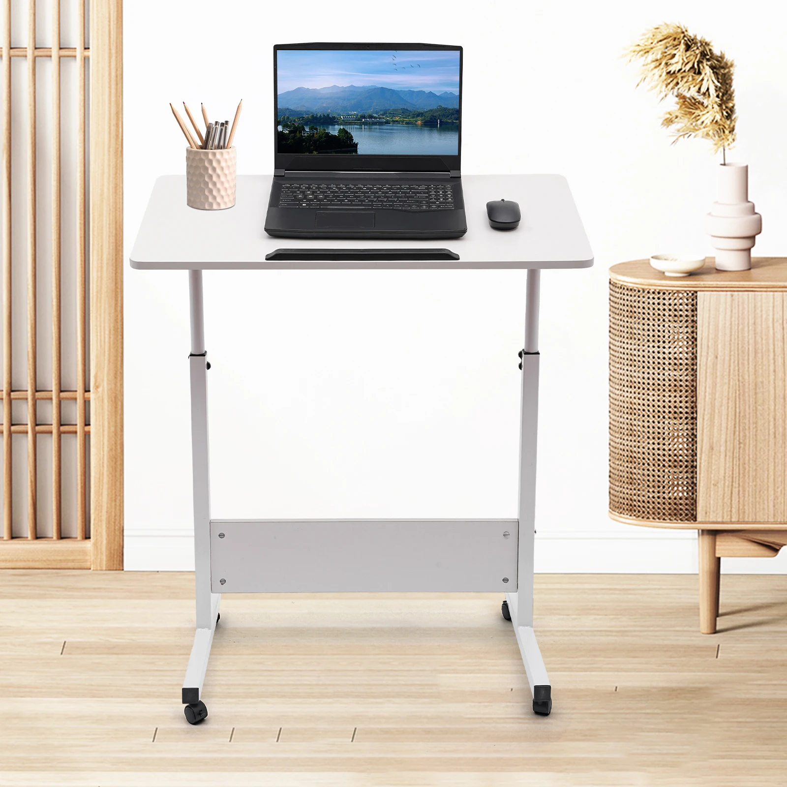 

Adjustable Height Standing Desk – 32-47in, 180° Tilt. 31x16in Surface, 22lbs Load. Rolling Wheels With Brakes. For Home/Office