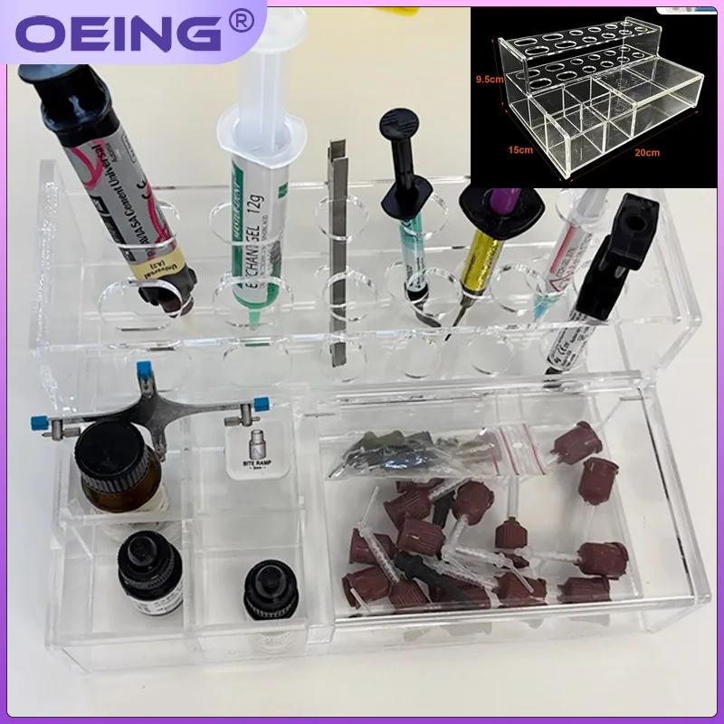 Dental Transparent Acrylic Box Dispenser Organizer Holder  Dentistry Adhesive Resin Applicator For Composite Syringes Large Case