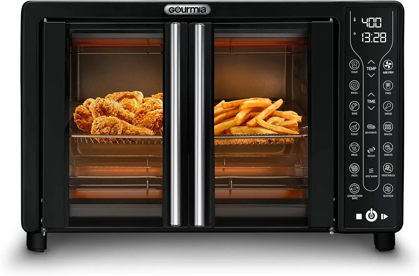 

Toaster Oven Air Fryer Combo 17 cooking presets 1700W french door digital 24L capacity accessories, convection rack Large,Black