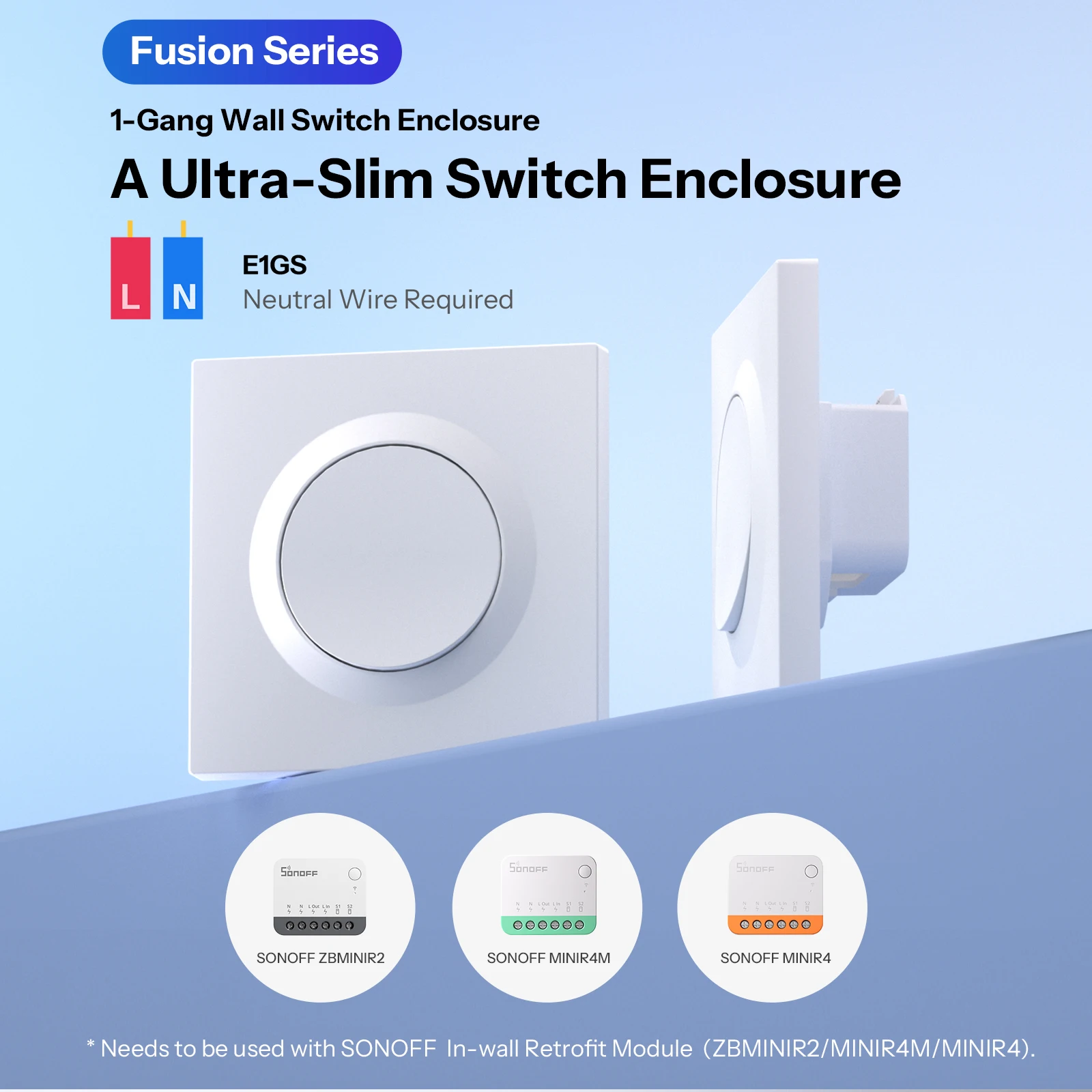 SONOFF E1GS Wall Switch Enclosure PC Material Ultra-Slim Design Installation Enclosure For Fusion Series ZBMINIR2/MINIR4M/MINIR4