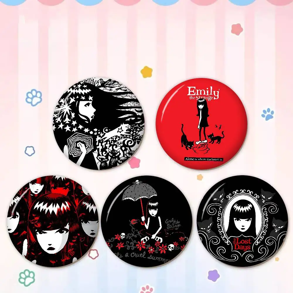Comics Emily The Strange Cartoon Brooches Anime Badge Round Handmade Brooch Lapel Pins Jewelry for Backpack Clothes Gifts