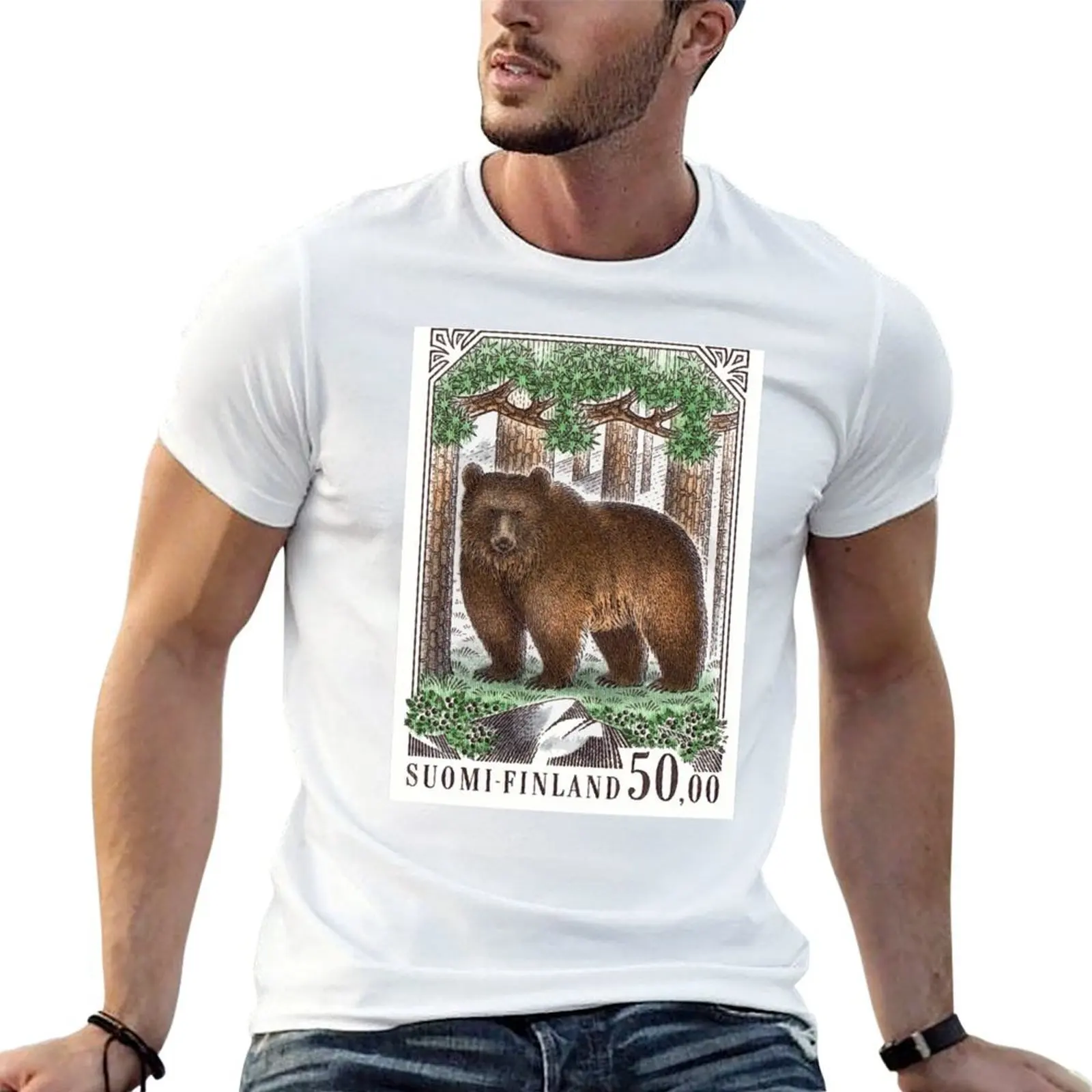 

1989 Finland Brown Bear Postage Stamp T-Shirt cotton t shirt pack t shirts cotton 100% t shirt man casual T-shirt