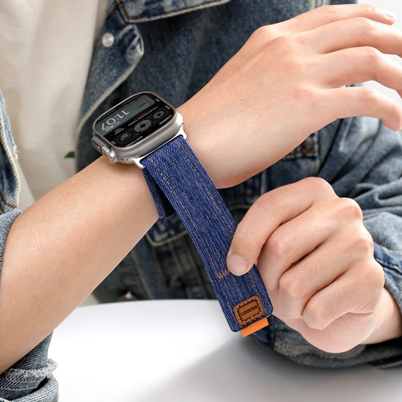 Nylon Strap for Apple Watch Band 49mm 45mm 44mm 46mm 42mm 41 40 38mm Denim Canvas Wristband iWatch Series Ultra 10 9 8 7 6 5 SE