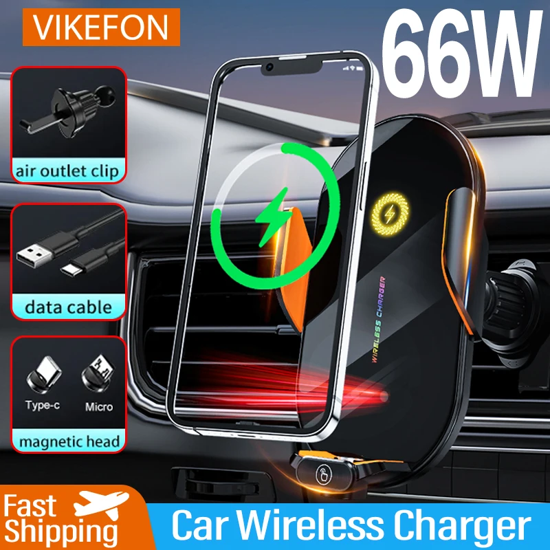 

Car Wireless Charger Auto Infrared Induction Phone Holder Stand 66W Fast Charging Station for iPhone 15 14 13 12 Samsung Xiaomi