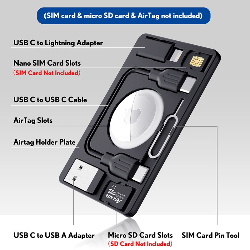 PZOZ dompet pemegang kartu, untuk Airtag klip kabel untuk iPhone ponsel manajemen Organizer Digital penyimpanan kartu SD portabel