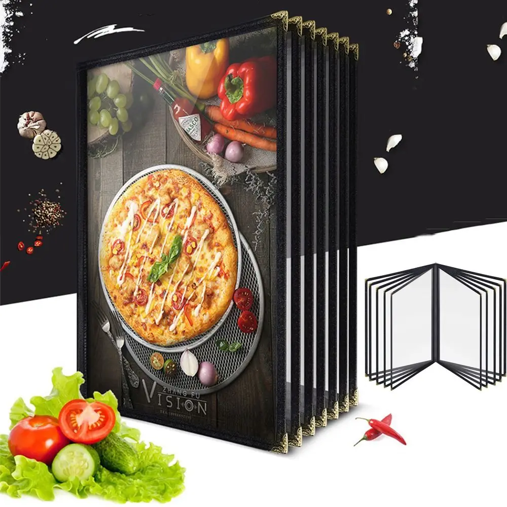 

Foldable PVC Transparent Menu Cover A4 Metal Corners A4 Menu Paper Holder Letter Size Reusable Menus Price Display Book