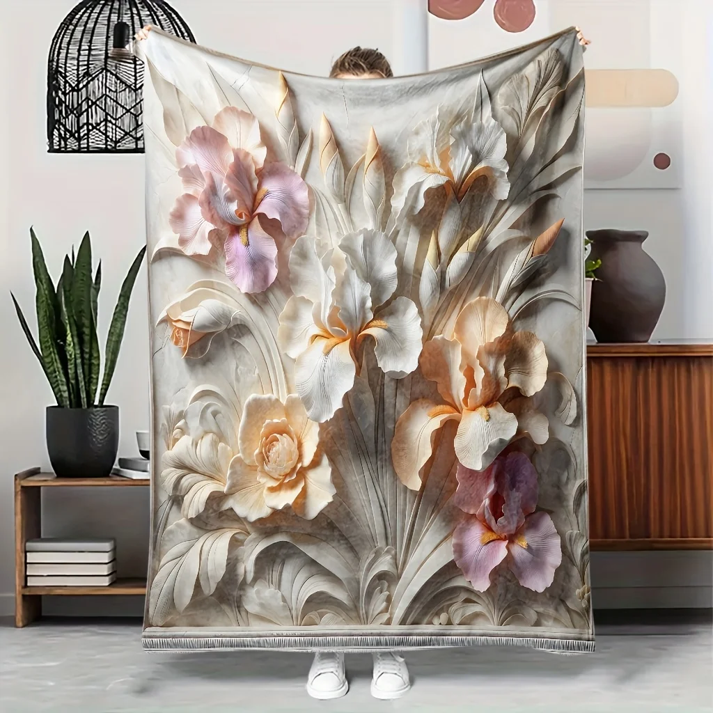 

1 шт. одеяло с рисунком ириса, полиэфирная ткань, можно стирать в машине, подходит для украшения спальни и гостиной.