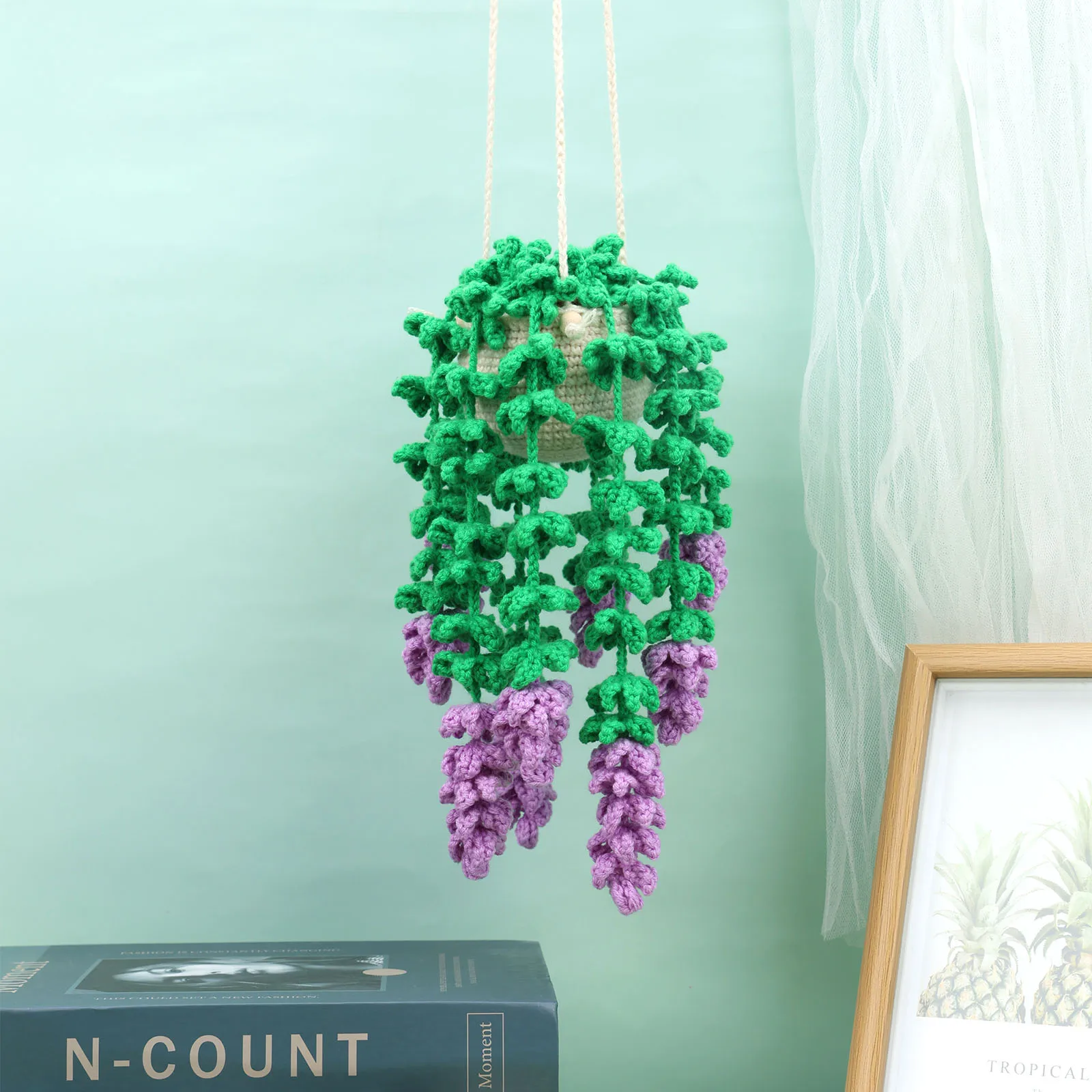 KRABALL Crochet Hanging Plant Kit for Beginners With Instruction Cotton Knitting Yarn Ball Thread Needles Hooks Knit Tool Set