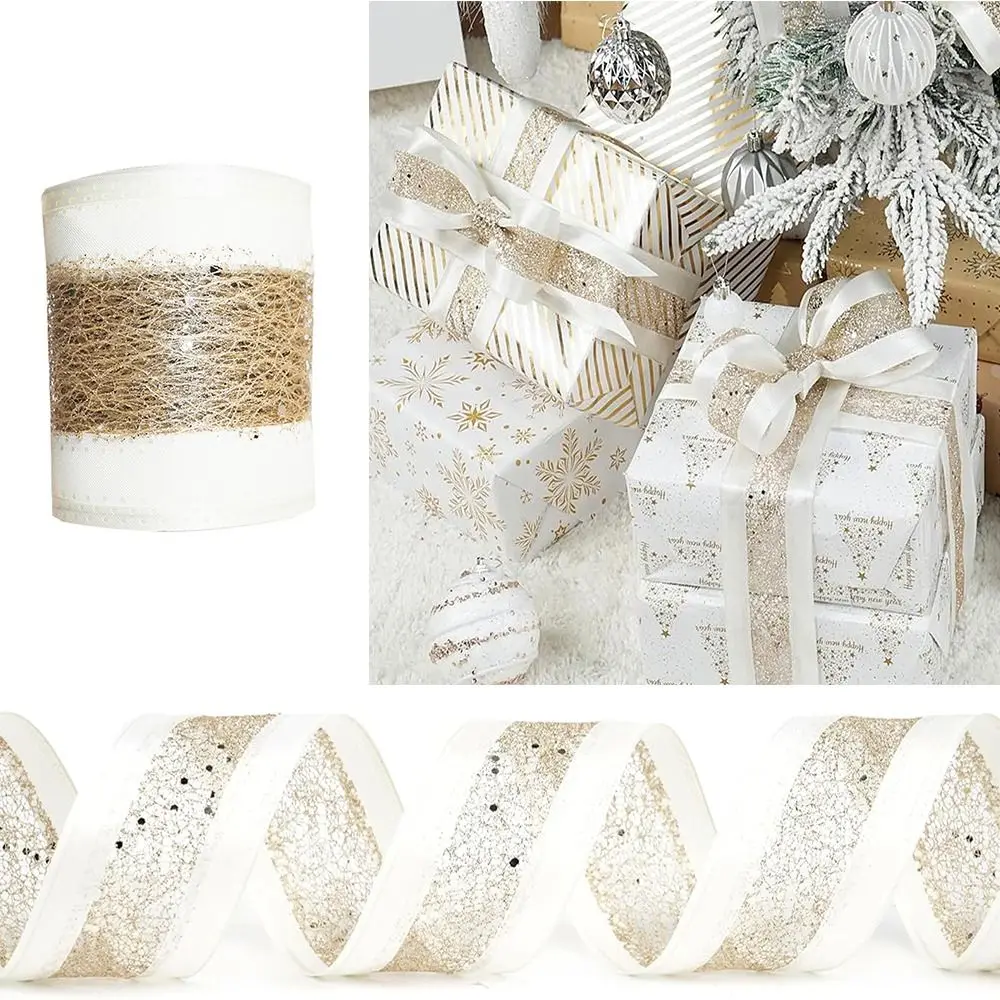 

DIY Craft Christmas Mesh Ribbon Linen Decorative Ribbon Christmas Wrapping Ribbon Bow Making Handmade Floral Arrangement Ribbon
