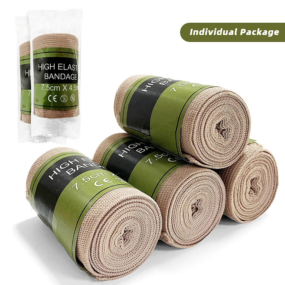 Groothandel 1 Stuks 7.5Cm/10Cm X 4.5M Hoge Elastische Bandage Comfortabele Polyester Rubber Bandage Noodsituatie Voor EHBO-Kits