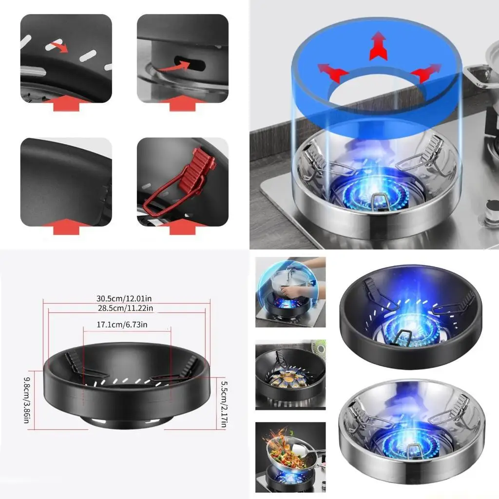

QX2E Stainless Steel Gas Stove Windshield Energy Saving Cover Kitchen Stove Protector Wind Shield Bracket Accessories