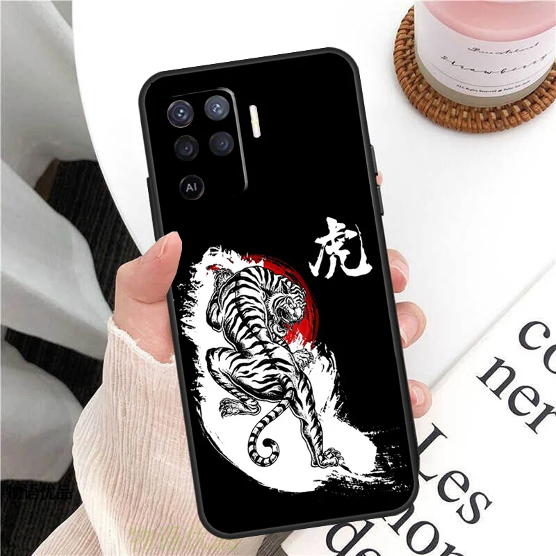 Чехол «японский Тигр» для OPPO A74 A94 A54 A15 A3S A5S A1K A52 A72 A83 A91 A93 A53S A5 A9 A31 A53