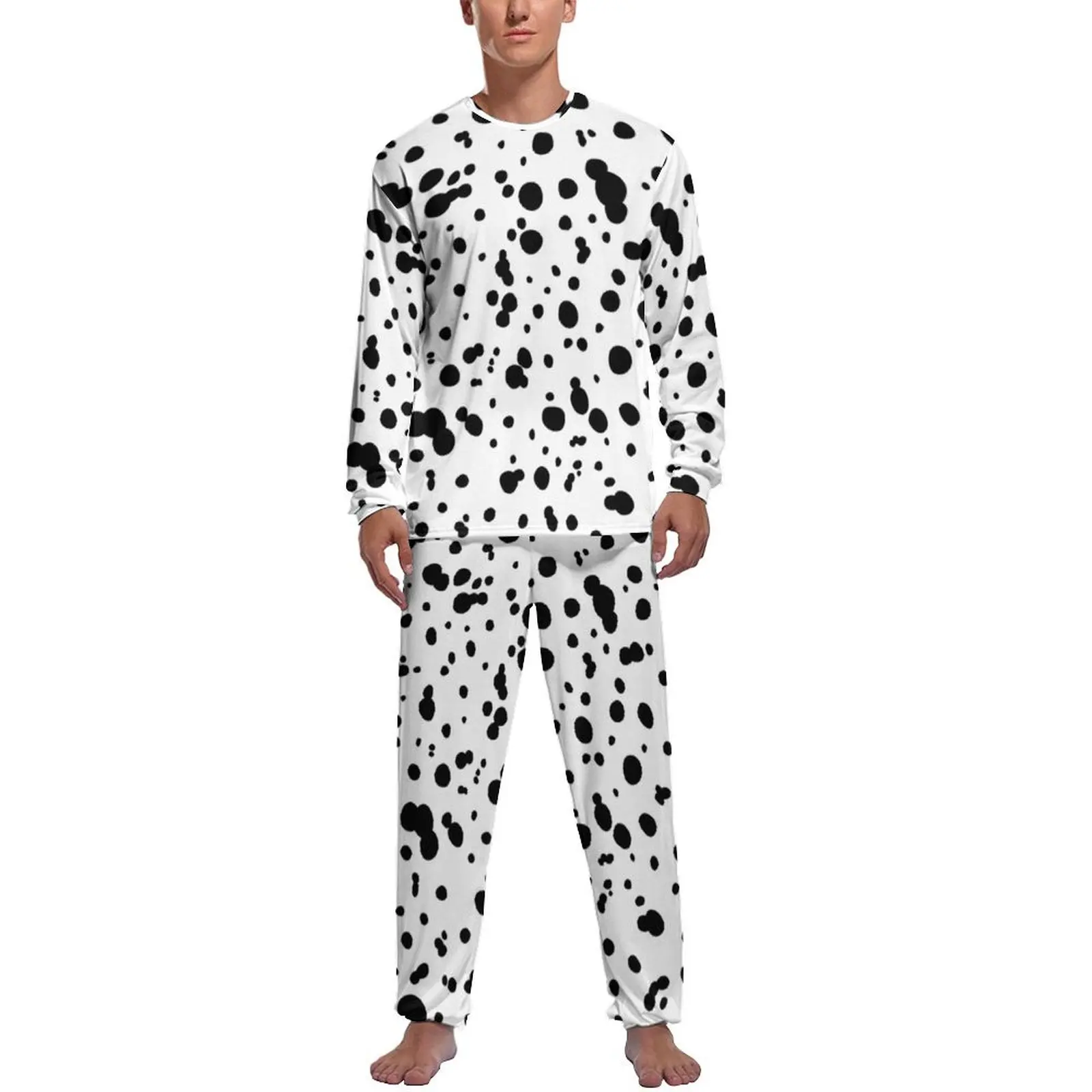 

Dalmatian Spot Pajamas Daily Animal Dots Print Leisure Sleepwear Man Two Piece Graphic Long Sleeve Retro Pajama Sets