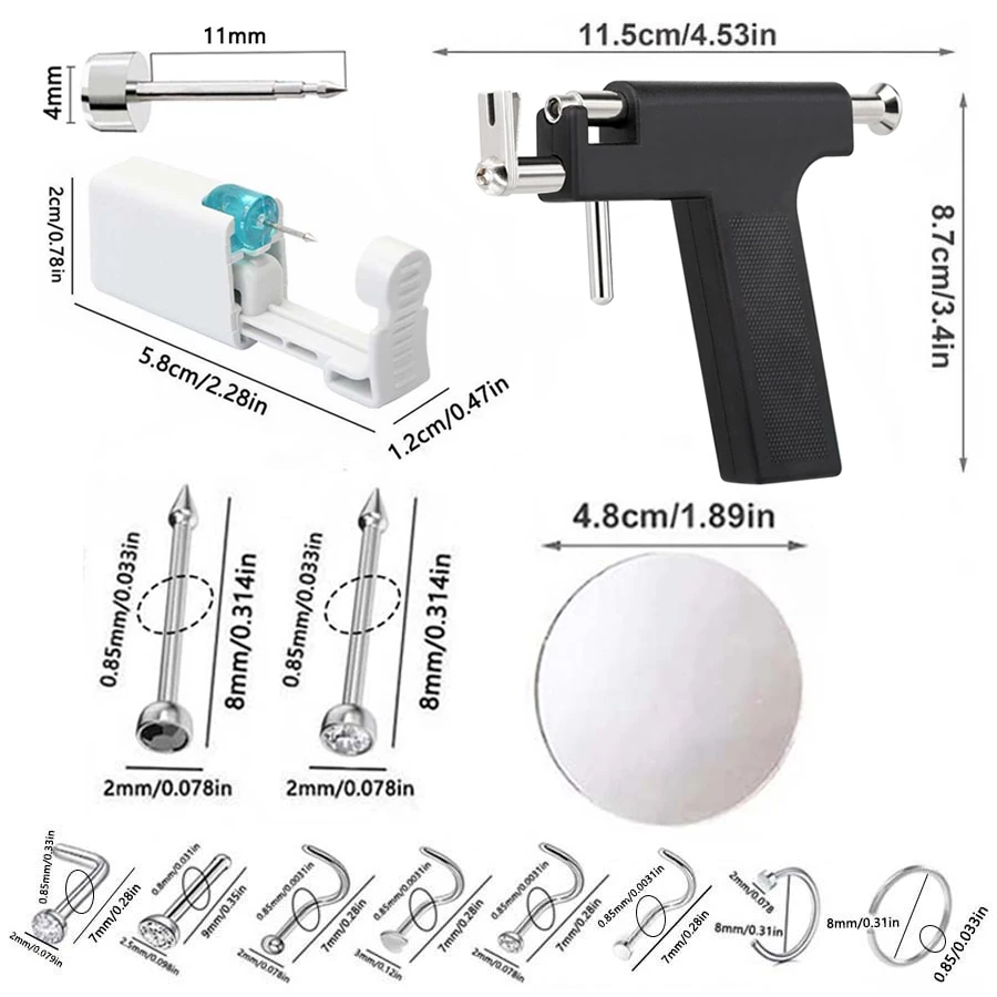 Professional Ear Piercing Gun Kit with Earrings Studs,2PCS Self Nose Piercing Gun and 8pcs Nose Rings