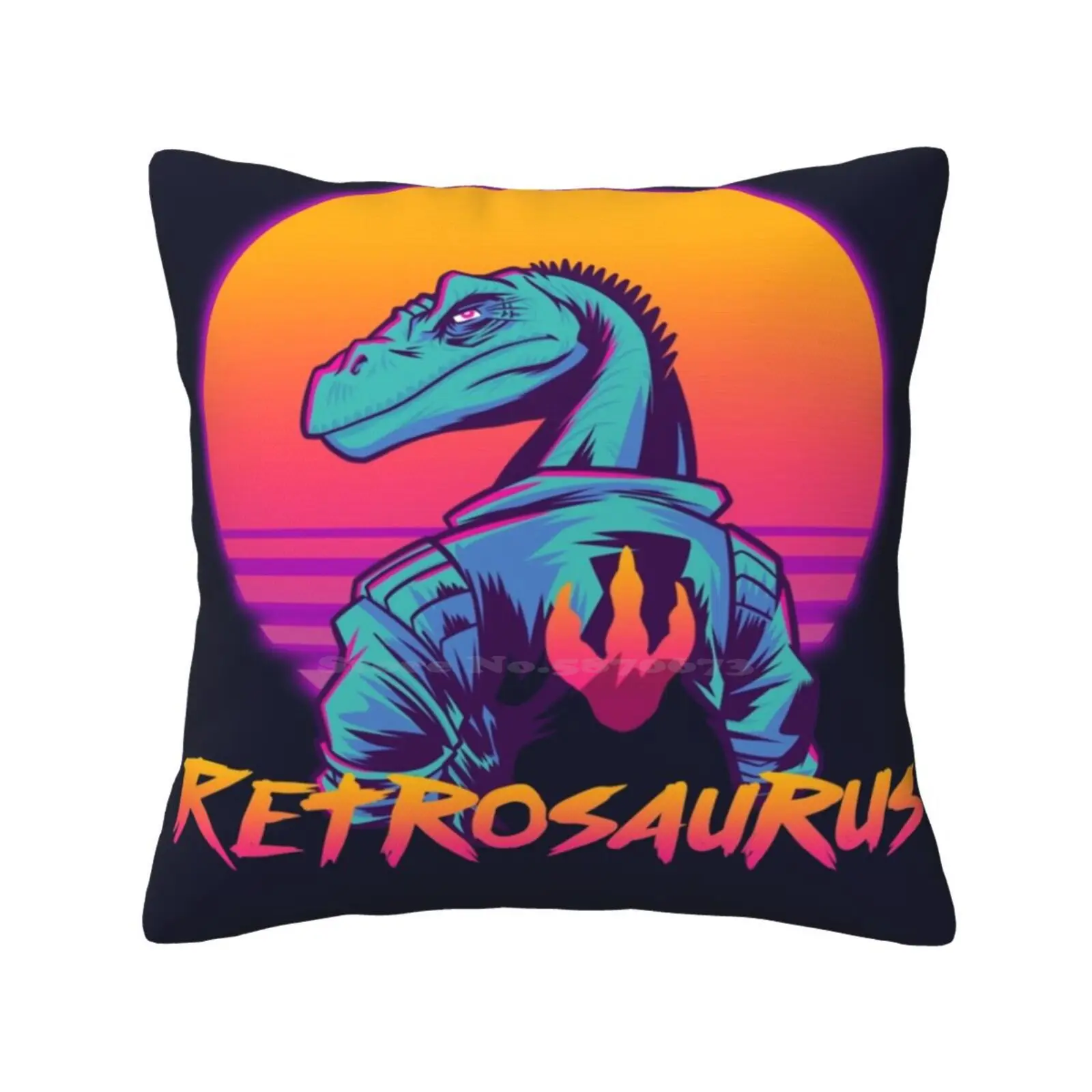 Retrosaurus-Velocity Raptor Home Sofa Car Waist Throw Pillowcase 1980S B Boy Beat Box Boombox Bright Claw Colorful Darksynth