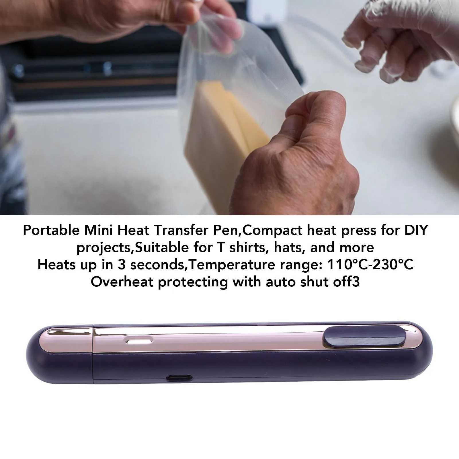 

Mini Heat Press Identity Theft Protective Pen Food Bag Heat Sealer Quick Heating for T Shirts Hats for Receipt Shipping Label