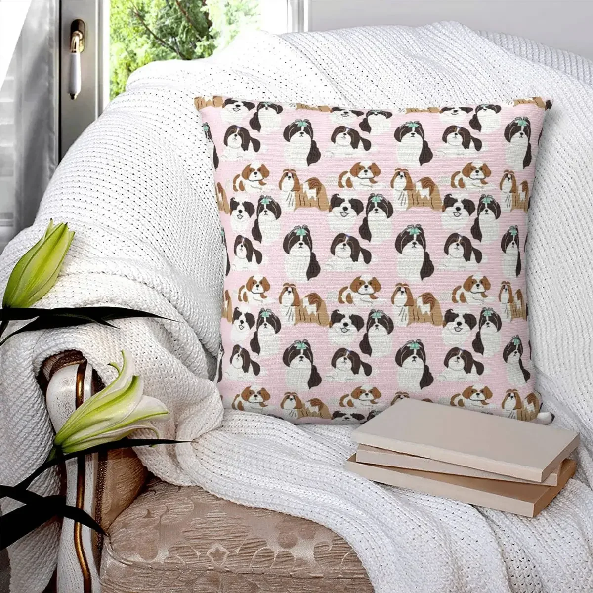 

Shih Tzu Dog Pattern Square Pillowcase Pillow Cover Polyester Cushion Zip Decorative Comfort Throw Pillow for Home Sofa