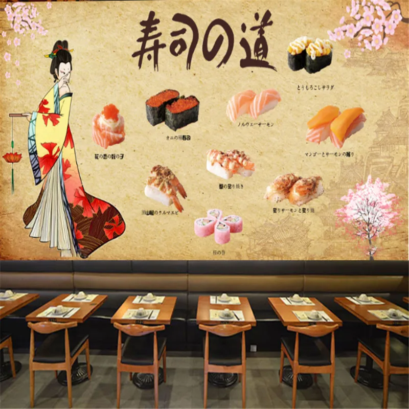 

Retro Japanese Culture Lady Sakura Wallpapers Industrial Decor Sushi Restaurant Background Mural Wall Paper Papel De Parede