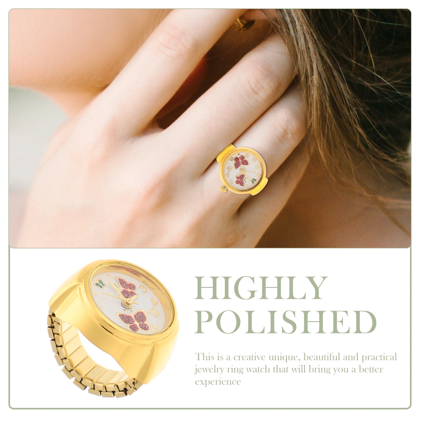 Orologio da polso squisito con farfalla rossa, orologio da dito, orologi decorativi per le donne, gioielli con orologio squisito retrò