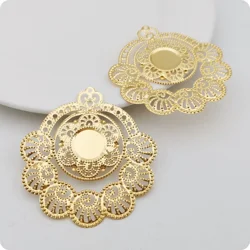 10/50 Pieces 56x59mm Gold Color Metal Filigree Big Round Waterdrop Flower Slice Charms Base Setting DIY Earrings Jewelry