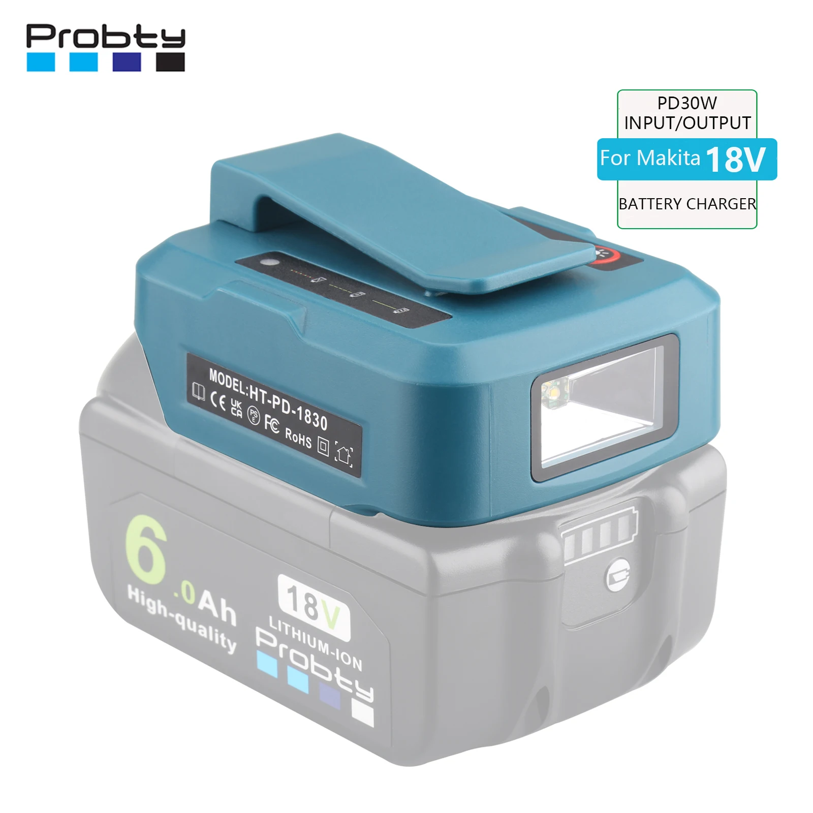 PD30W Battery Charger For Makita18V BL1815 BL1830 BL1860 BL1850 with LED light lamp Type-C Input/output Charger