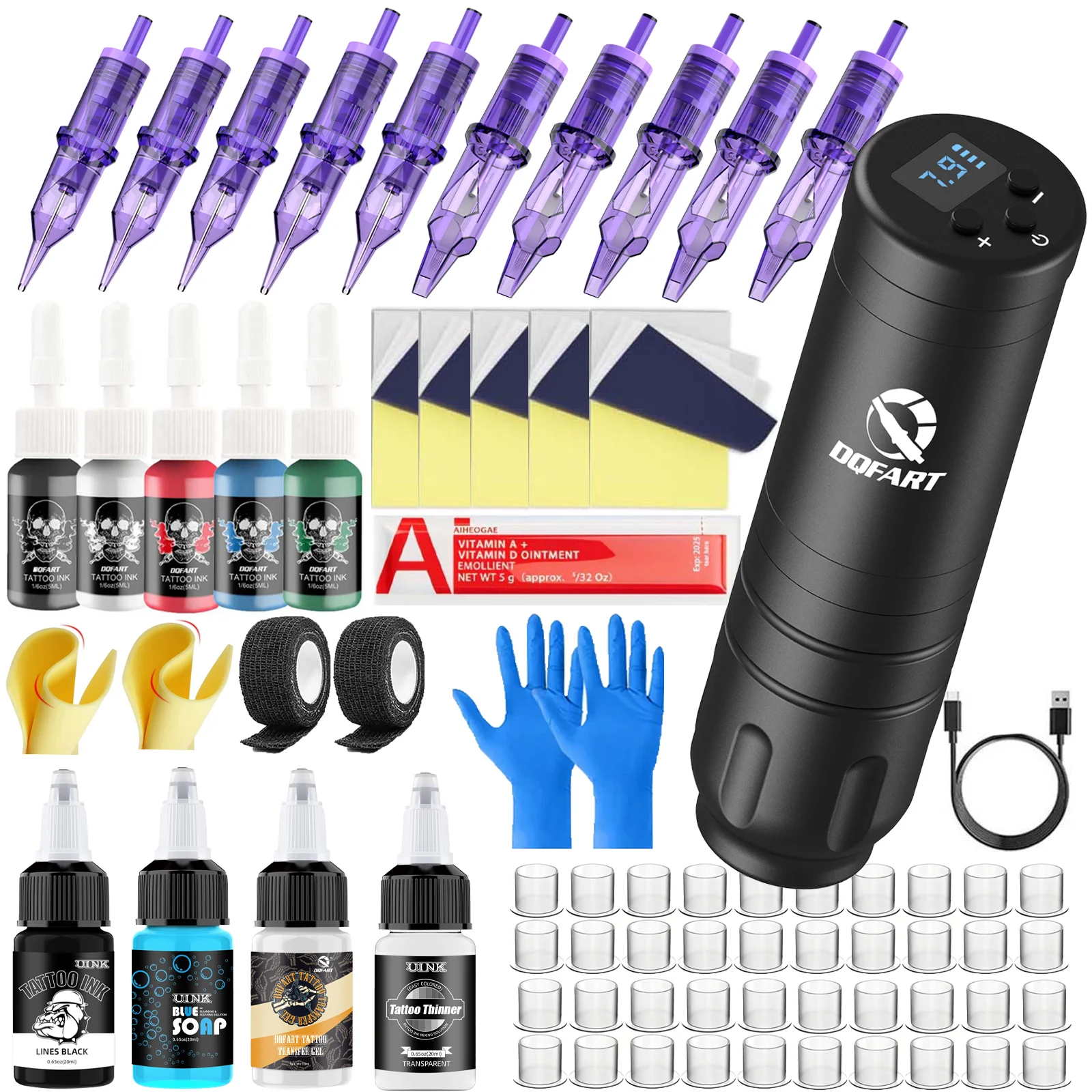 

Комплект профессиональной тату-машины DQFART, 1500 мАч, беспроводная, роторная машина, татуировка, совершенно новый