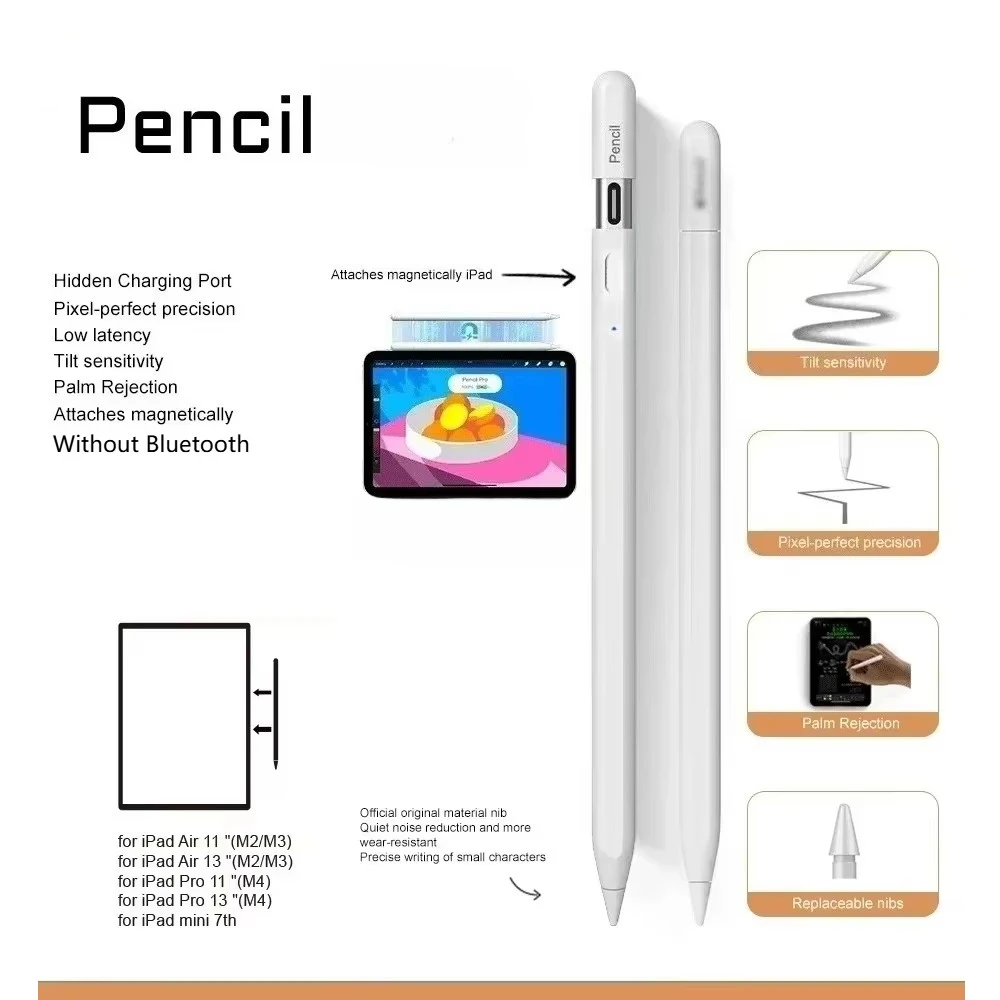 For Apple Pencil Pro – USB-C Touch Pen, Compatible Tablet Stylus Pencils for IPad 2018-2026 A16 Mini Air Pro Drawing Writing