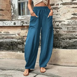 Women Clothes Vintage Casual Streetwear Baggy Harem Pants Y2K Trendy Solid Pockets Wide Leg Trousers Harajuku Beach Pantalones