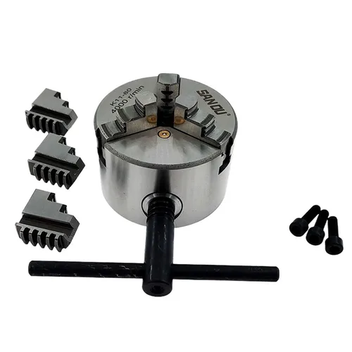 Imagen 2 del producto 1 Juego de mandril de torno Manual de K11-80 de 3 mandíbulas con accesorios de herramientas de máquina de torneado K12-80 portabrocas de torno de 4 mandíbulas de Metal autocentrante nuevo