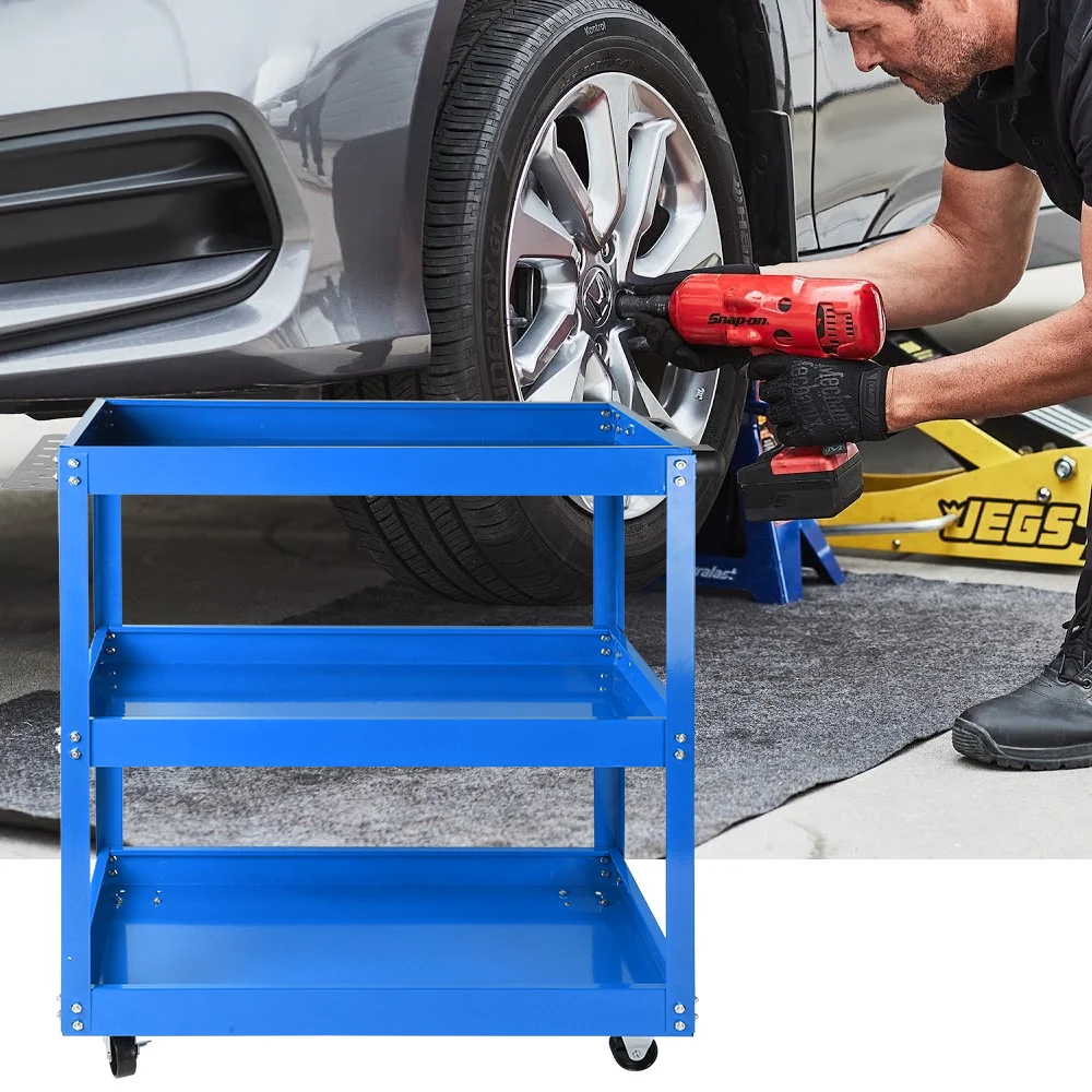 عربة تخزين الأدوات شديدة التحمل مكونة من 3 طبقات مع عجلات - منظم متين للمرآب والورش #4