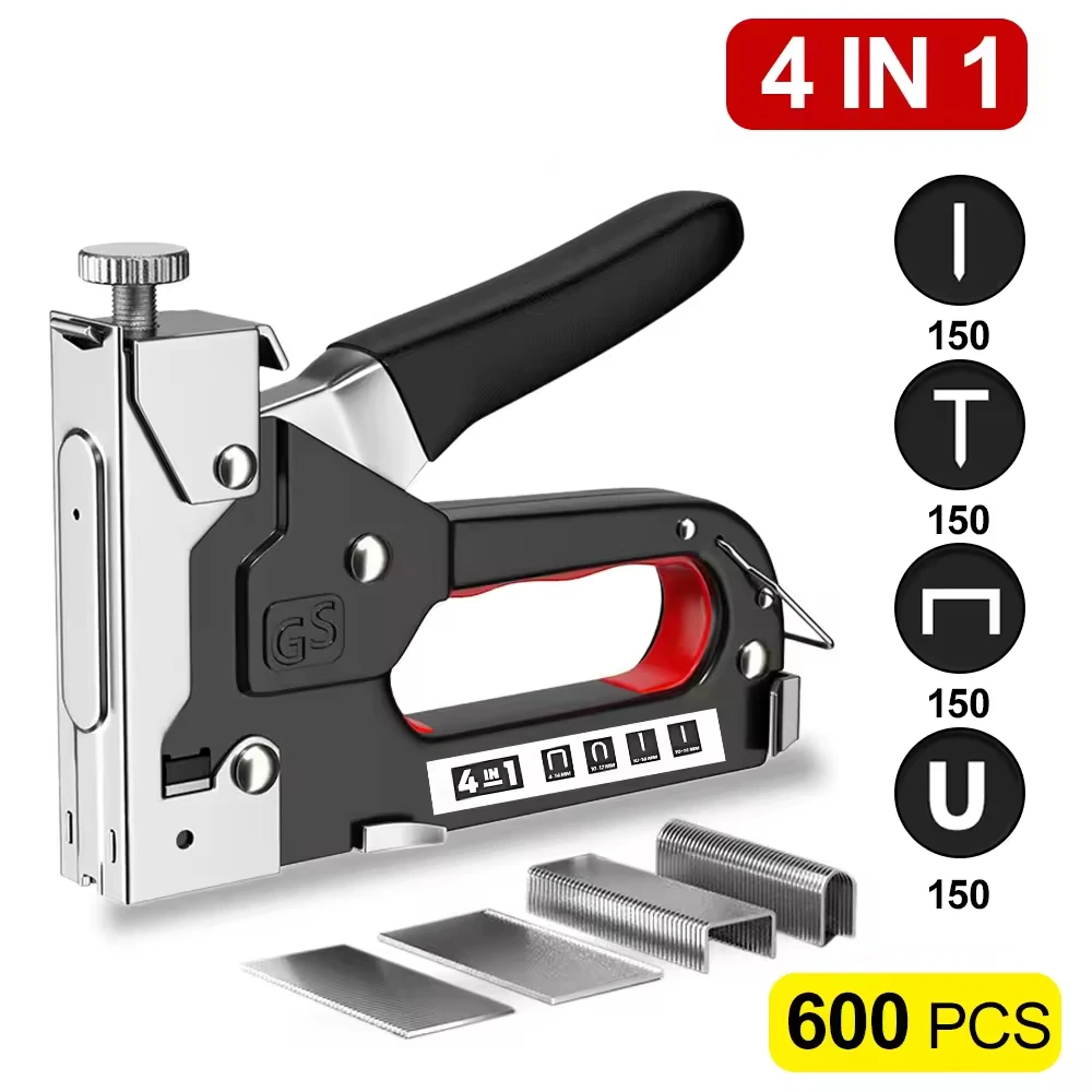 

4 In 1 Manual Nailing Gun Construction Stapler Heavy Duty Air Nail Woodworking Special Staple Book Household DIY With 600 Staple