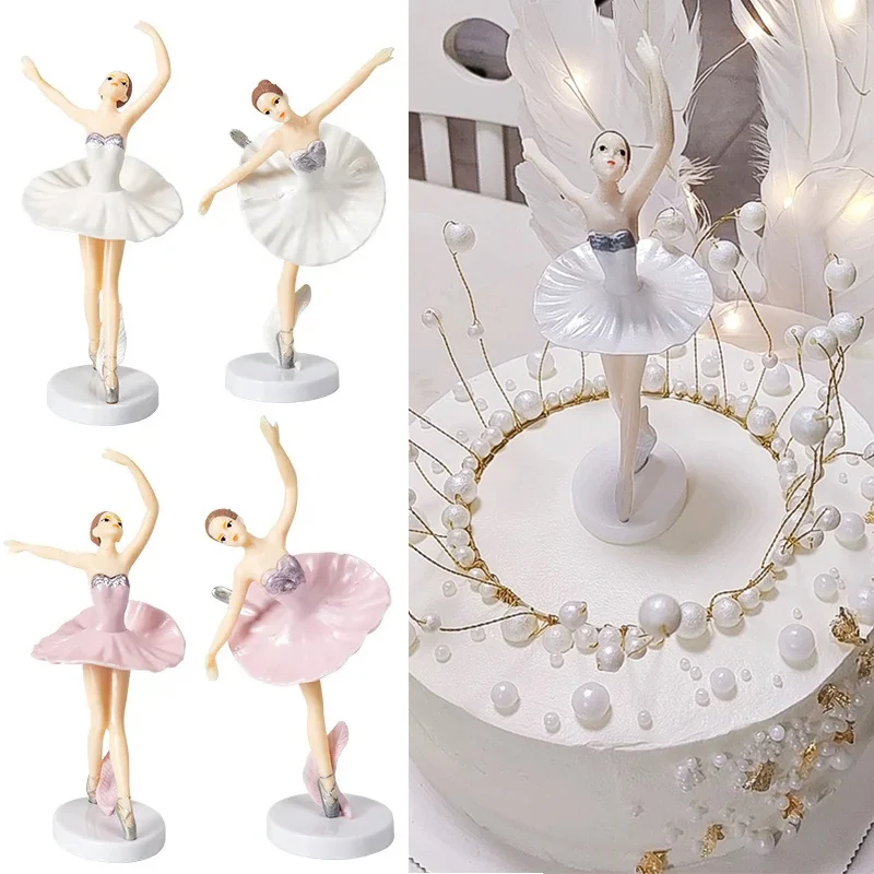 1set White Pink Ballet Girls Cake Toppers Dancing Girl Fairy Cake Decoration For Kids Birthday Party DIY Baking Decor Tools Gift