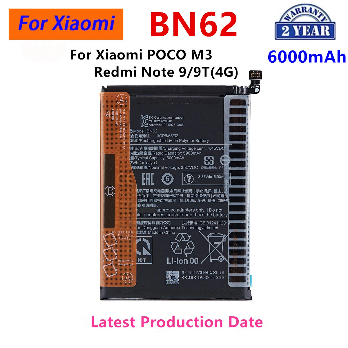 100% Orginal BN62 6000mAh Battery For Xiaomi POCO M3 Redmi Note 9